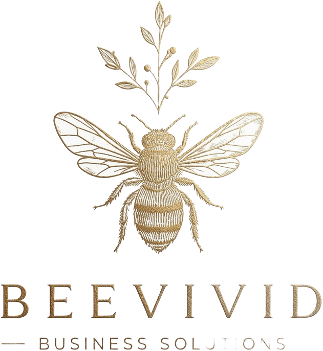 Beevivid Business Solutions — gold bee and botanical emblem